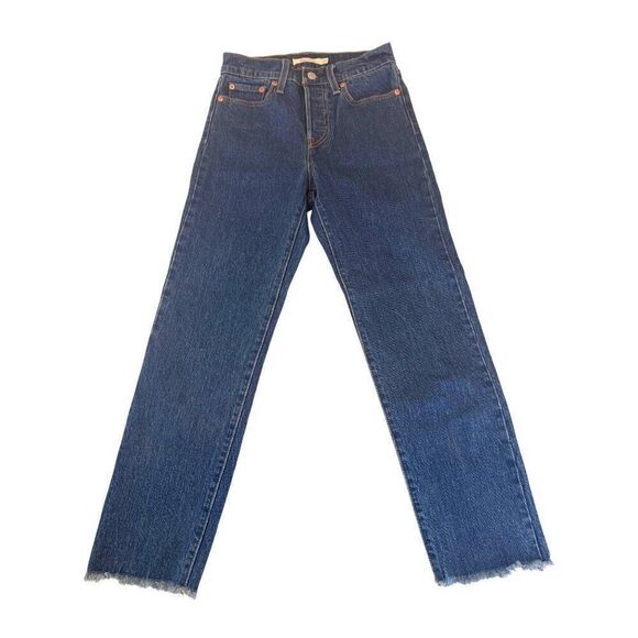 Levi's Premium Denim "Wedgie Straight" Jeans in dark wash Sz 24 w/ fray cuff EUC - Picture 1 of 8